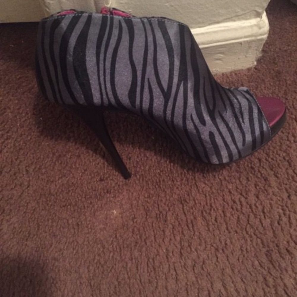 Purple black and grey heels